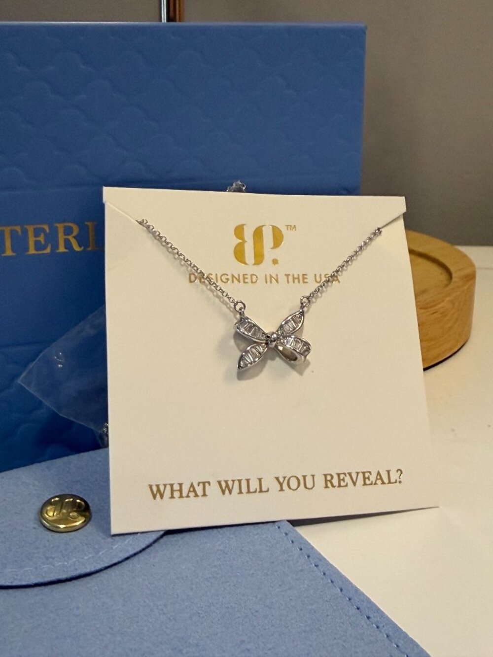 Bomb Party Sterling Club .925 Silver "The Bow Necklace" Diamond CZ NK10171S (NIB